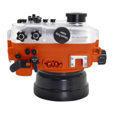 Custodia UW Salted Line per la serie Sony A6xxx con impugnatura a pistola e porta a cupola asciutta in vetro ottico da 6" (arancione) / GEN 3