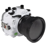 Caixa de câmera UW da série Salted Line Sony A1 FE12-24mm f4g / FE16-35 f4 com porta Dome de 6" anéis V.10 Surf e Zoom (porta padrão incluída). Sem sombra de lente. Branco