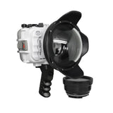 Carcasa Salted Line UW para la serie Sony A6xxx con empuñadura de pistola de aluminio y puerto de domo seco de vidrio óptico de 6" (blanco) / GEN 3