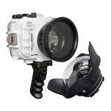 Carcasa Salted Line UW para la serie Sony A6xxx con empuñadura de pistola de aluminio y puerto de domo seco de vidrio óptico de 6" (blanco) / GEN 3