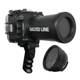 Salted Line 60M/195FT Wasserdichtes Gehäuse für die Sony A6xxx-Serie mit Aluminium-Pistolengriff und 55-210-mm-Objektivanschluss (Schwarz) / GEN 3 – Schwarz