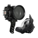Caixa UW à prova d'água Salted Line para série Sony RX1xx com punho de pistola de alumínio e porta de cúpula seca de vidro óptico de 6" - preta