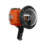 Salted Line waterproof UW housing for Sony A6xxx series with Aluminium Pistol Grip & 6" Dry dome port - Surf (Orange) / GEN 3