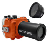 Salted Line 60M/195FT Wasserdichtes Gehäuse für die Sony A6xxx-Serie mit Aluminium-Pistolengriff und 55-210-mm-Objektivanschluss (Orange) / GEN 3