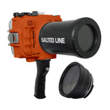 Carcasa impermeable Salted Line 60M/195FT para la serie Sony A6xxx con empuñadura de pistola y puerto para lente de 55-210 mm (naranja) / GEN 3