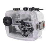 Carcasa Salted Line UW para la serie Sony A6xxx con empuñadura de pistola de aluminio y puerto de domo seco de vidrio óptico de 6" (blanco) / GEN 3