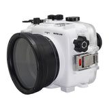 Carcasa Salted Line UW para la serie Sony A6xxx con empuñadura de pistola de aluminio y puerto de domo seco de vidrio óptico de 6" (blanco) / GEN 3