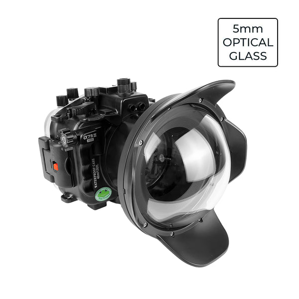 Kit de carcasa de cámara Sony A7 III / A7R III Serie V.3 UW con puerto de cúpula de vidrio óptico de 6" V.7 (sin puerto plano). Negro