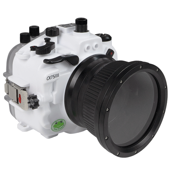 Kit de boîtier de caméra Sony A7S III FE 12-24 mm F4 G UW avec port dôme 6" (y compris le port standard) Bagues de zoom pour FE 12-24 mm F4 et FE 16-35 mm F4 incluses. Blanc