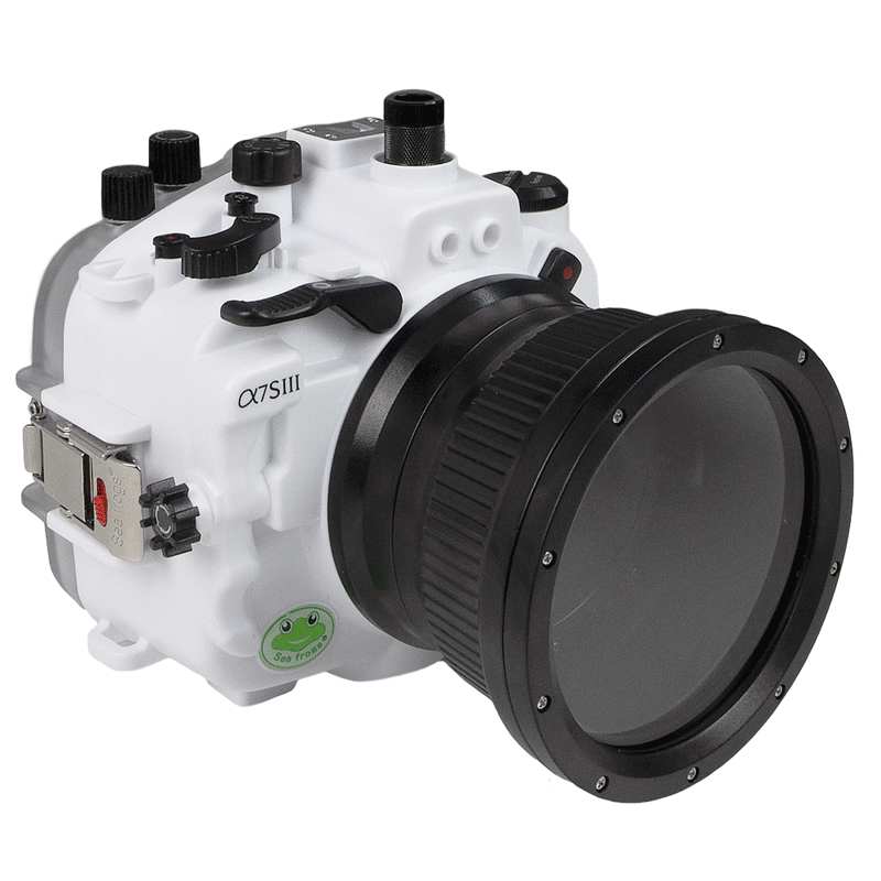 Kit de carcasa de cámara Sony A7S III FE 12-24mm f4g UW con puerto Dome de 6" V.10 (Incluye puerto estándar) Anillos de zoom para FE 12-24mm F4 y FE 16-35mm F4 incluidos. Blanco