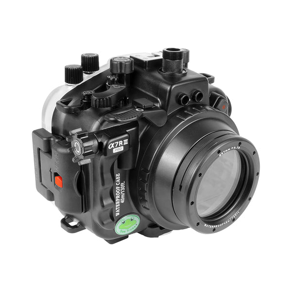 Custodia per telecamera subacquea Sony A7 III / A7R III V.3 serie 40M/130FT con porta piatta corta con filettatura 67mm per Sony FE 28-60mm F4-5.6