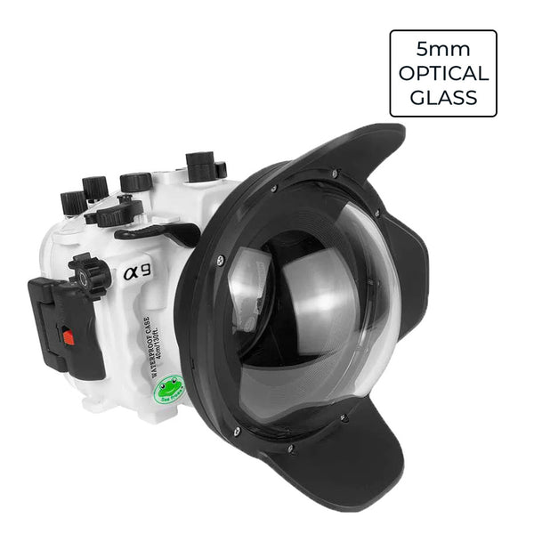 Kit de carcasa de cámara Sony A9 PRO Serie V.3 UW con puerto de cúpula de vidrio óptico de 6" V.7 (sin puerto plano). Blanco