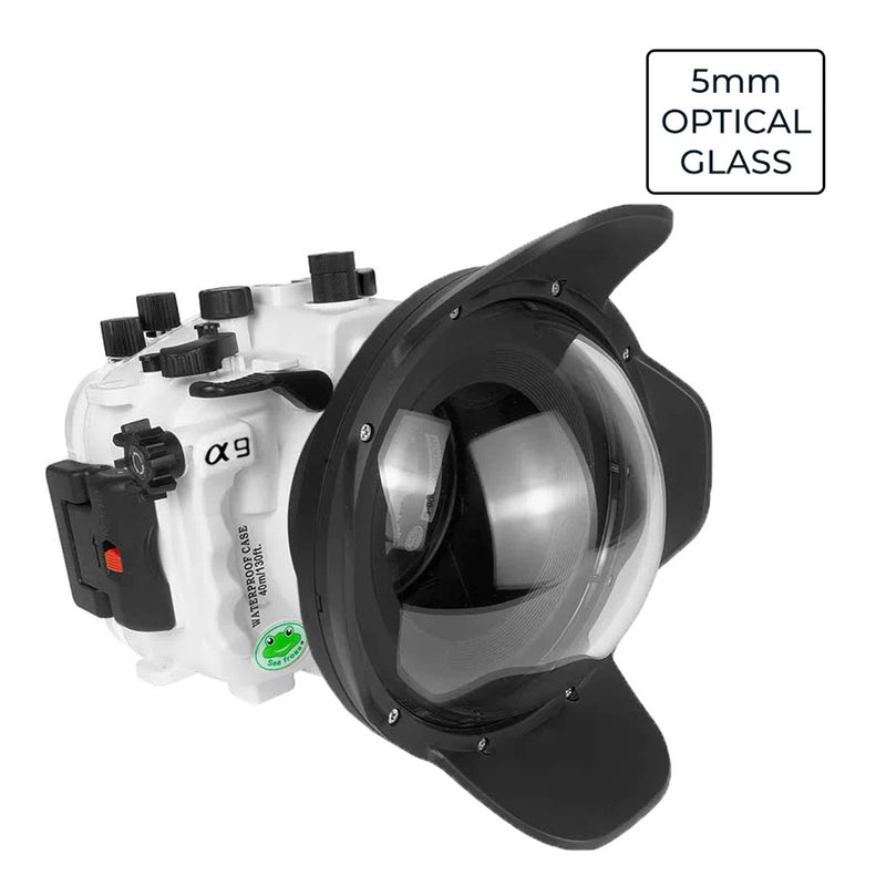 Sony A9 PRO V.3-Serie UW-Kameragehäuse-Kit mit 6-Zoll-Glaskuppelanschluss V.7 (ohne Flachanschluss).Weiß