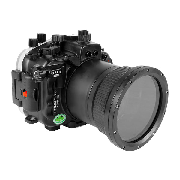 Sony A7 III / A7R III V.3 Series 40M/130FT Alloggiamento per fotocamera subacquea (inclusa porta piatta lunga) Ingranaggio di messa a fuoco per FE 90mm / Sigma 35mm incluso