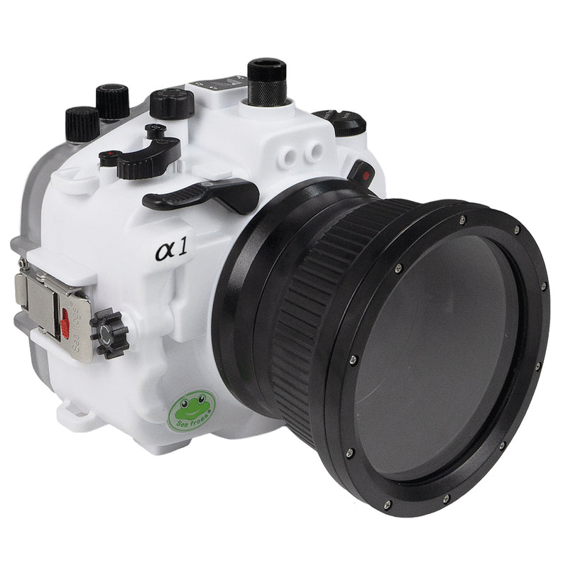 Boîtier de caméra étanche Sony A1 Salted Line série 40M/130FT avec port standard. Blanc