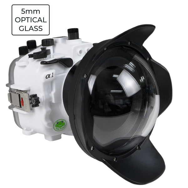 Sony A1 Salted Line series 40m/130ft  waterproof camera housing with 6" Optical Glass Dome port V.1. White