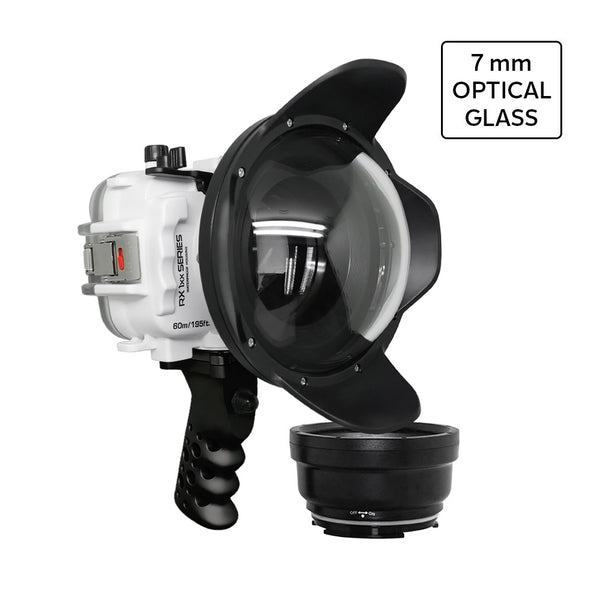 Invólucro UW à prova d'água Salted Line para a série Sony RX1xx com cabo de pistola de alumínio e porta de cúpula seca de vidro óptico de 6"