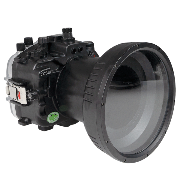 Boîtier de caméra sous-marine Sony A7S III 40M/130FT avec port plat long de 6" pour Sony FE 24-105mm F4 (sans port standard). Noir
