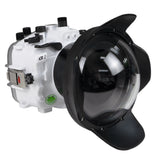 Boîtier de caméra UW série Salted Line Sony A1 FE12-24mm f4g / FE16-35 f4 avec port dôme 6" V.10 et anneaux de zoom (port standard inclus). Blanc