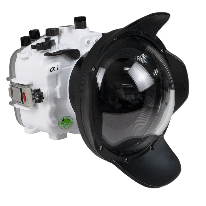 Custodia per fotocamera impermeabile Sony serie A1 Salted Line da 40 m/130 piedi con porta Dome da 6" V.1. Bianco