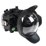 Sony A7S III FE 12–24 mm f4g UW-Kameragehäuse-Set mit 6-Zoll-Dome-Anschluss V.10 (ohne flachen Anschluss). Zoomringe für FE 12–24 mm F4 und FE 16–35 mm F4 im Lieferumfang enthalten. Schwarz