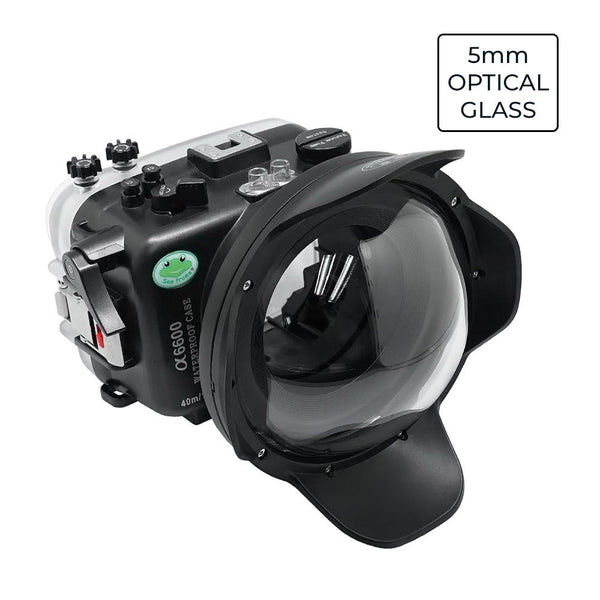 Caixa Sony A6600 SeaFrogs 40M/130FT UW com porta de cúpula seca de vidro óptico de 6" V.7 para Sigma 18-50mm F2.8 DC DN (equipamento de zoom incluído)