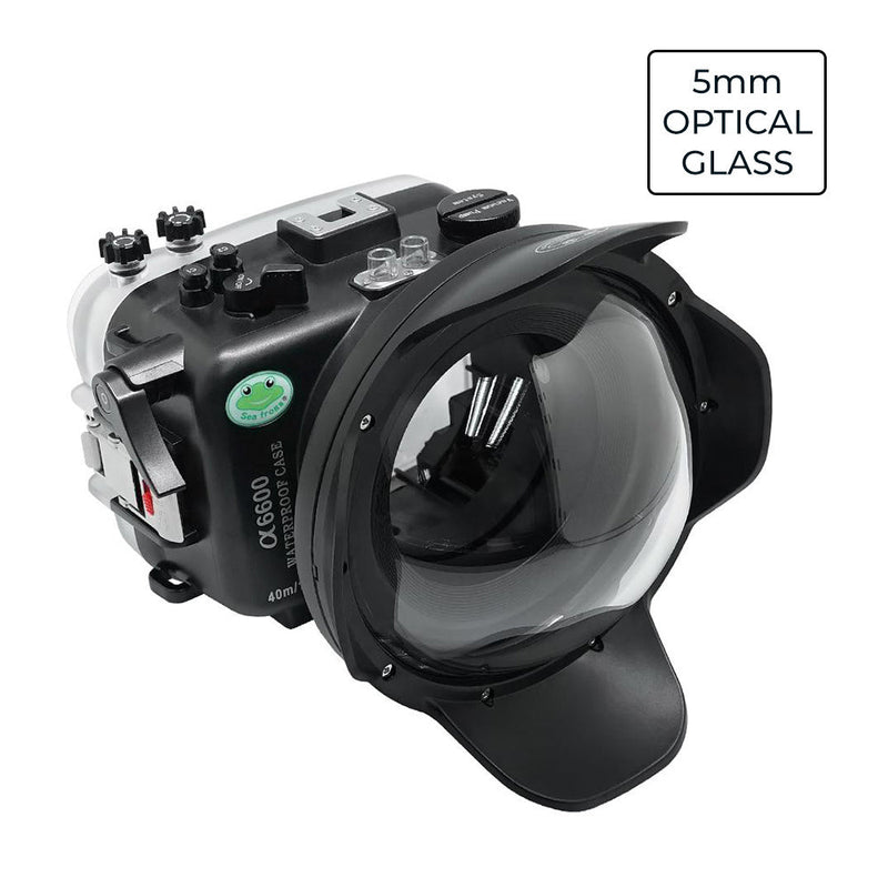 Custodia UW per Sony A6600 SeaFrogs 40M/130FT con porta cupola a secco in vetro ottico da 6" V.7 per Sigma 18-50mm F2.8 DC DN (attrezzatura zoom inclusa)