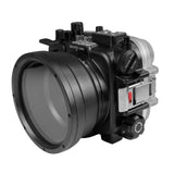 Wasserdichtes UW-Gehäuse von Salted Line für die Sony RX1xx-Serie mit Aluminium-Pistolengriff und 6-Zoll-Trockenkuppelanschluss aus optischem Glas – Schwarz