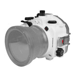 Boîtier de caméra sous-marine Sony A7S III 40M/130FT avec port plat long de 6" pour SONY FE 24-70mm F2.8 GM (sans port standard). Blanc