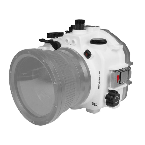 Boîtier de caméra sous-marine Sony A7S III 40M/130FT sans port. Blanc