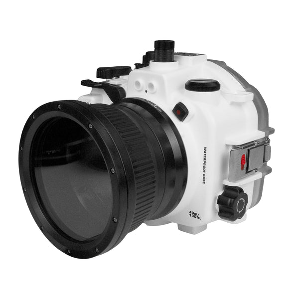 Boîtier de caméra sous-marine Sony A7S III 40M/130FT avec port standard. Blanc