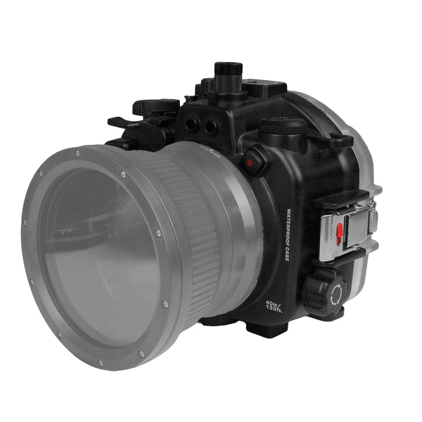 Boîtier de caméra sous-marine Sony A7S III 40M/130FT avec port plat long de 6" pour Sony FE 24-105mm F4 (sans port standard). Noir