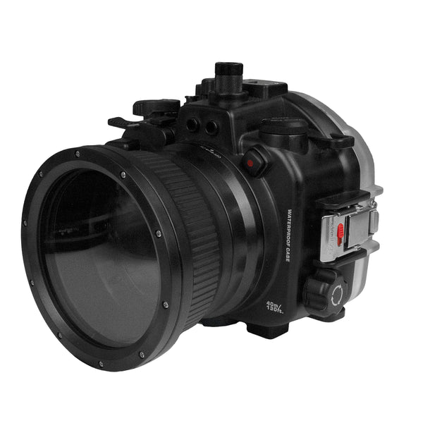 Caixa de câmera subaquática Sony A7S III 40M/130FT com porta padrão. Preto