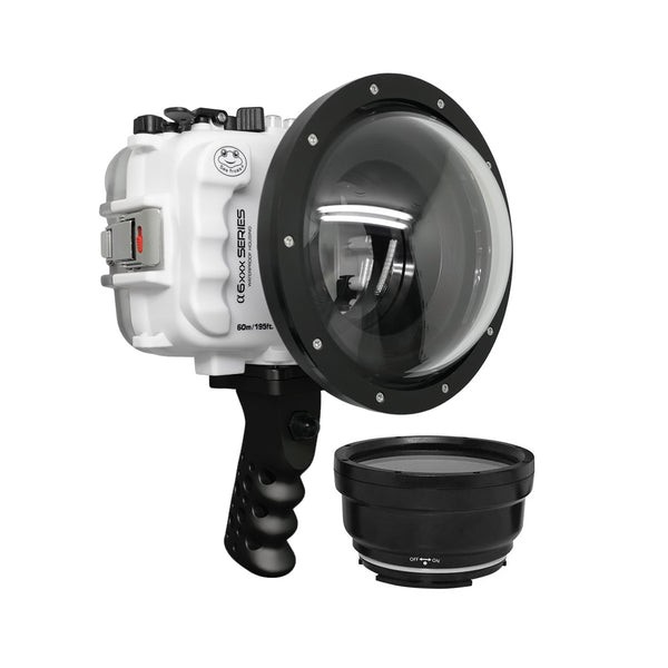 Salted Line waterproof UW housing for Sony A6xxx series with Aluminium Pistol Grip & 6" Dry dome port - Surf (White)  / GEN 3