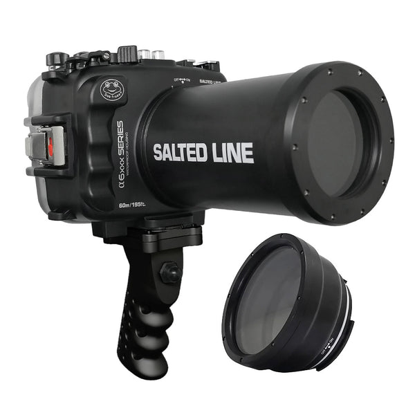 Caixa à prova d'água Salted Line 60M/195FT para Sony série A6xxx com cabo de pistola de alumínio e porta de lente de 55-210 mm (preto) / GEN 3 - preto