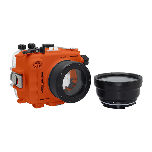 Custodia UW Salted Line per fotocamera Sony serie A6xxx con porta Macro corta (67mm filettata) / porta Macro (arancione) / GEN 3