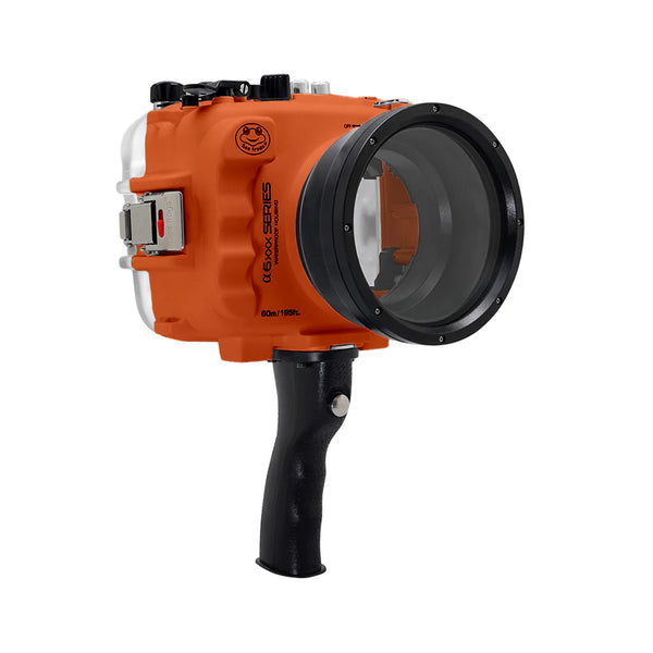 Salted Line 60M/195FT Waterproof housing for Sony A6xxx series with pistol grip (Orange) / GEN 3