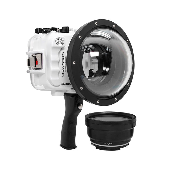 Salted Line UW housing for Sony A6xxx series with pistol grip & 6" Dry dome port - Surfing photography edition (White) / GEN 3