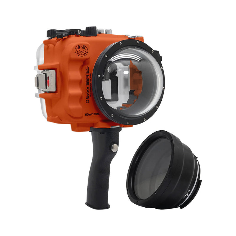 Salted Line UW housing for Sony A6xxx series with pistol grip & 4" Dry Dome Port / GEN 3 - orange