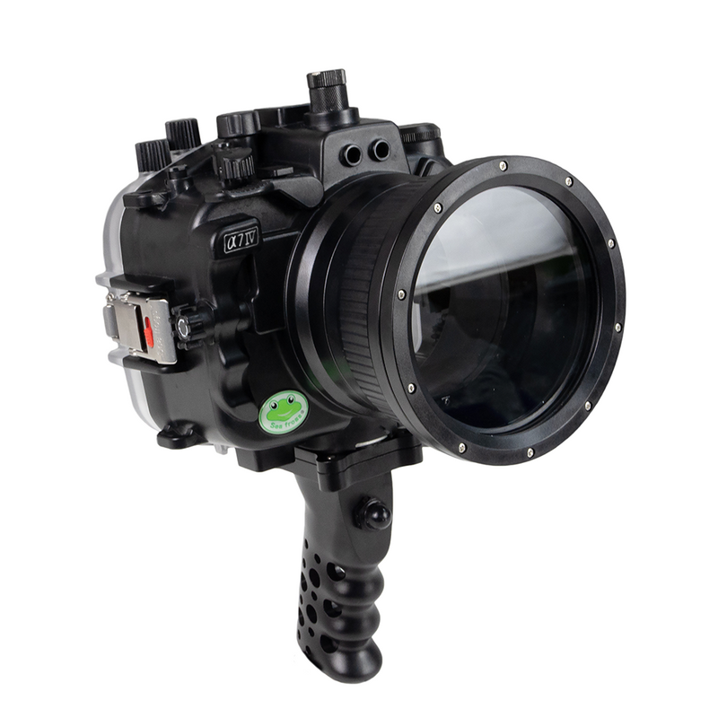 Sony A7 IV 40M/130FT Unterwasserkameragehäuse (einschließlich flachem langen Anschluss). Fokussiergerät für FE 90 mm / Sigma 35 mm im Lieferumfang enthalten. Schwarz