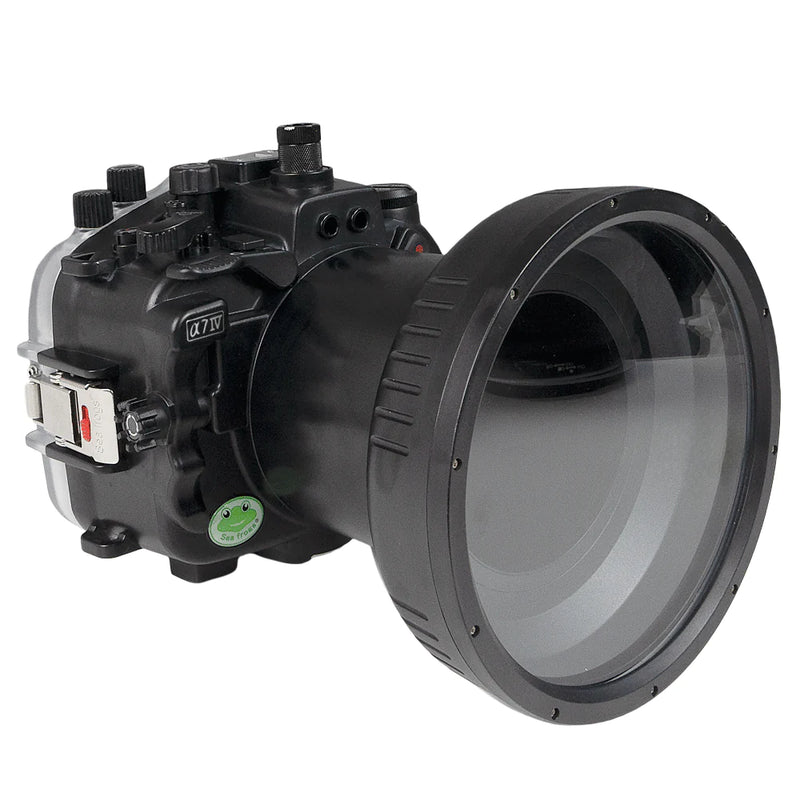 Boîtier de caméra sous-marine Sony A7 IV 40M/130FT avec port plat long de 6" pour SONY FE 24-70mm F2.8 GM (sans port standard). Noir