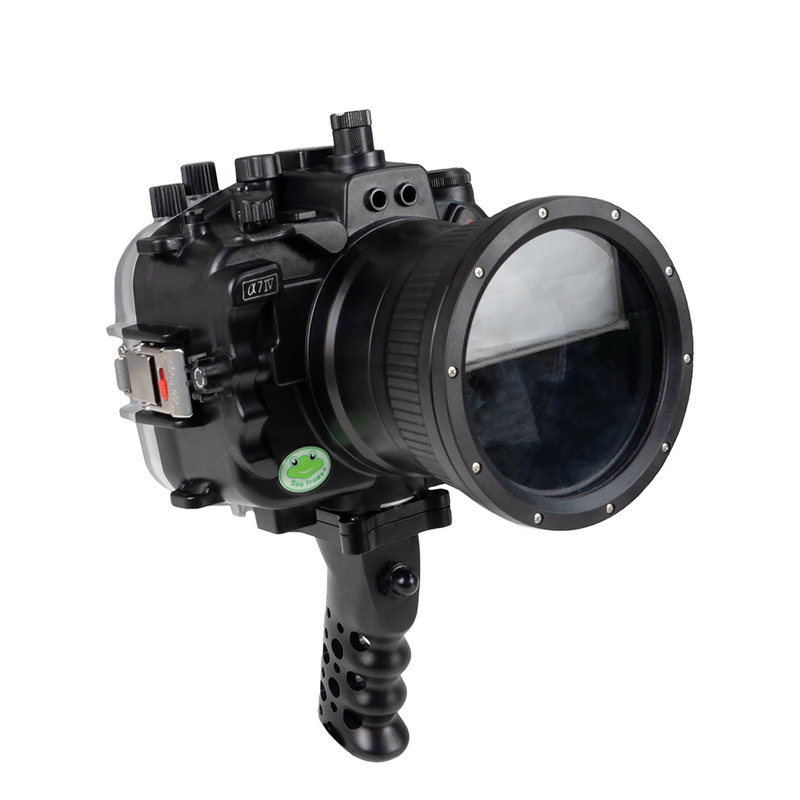 Boîtier de caméra sous-marine Sony A7 IV 40M/130FT (port plat long inclus) Engrenage de mise au point pour FE 90mm / Sigma 35mm inclus.Noir