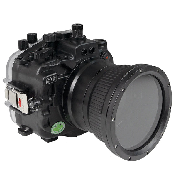 Sony A7 IV 40M/130FT Unterwasserkameragehäuse (einschließlich flachem langen Anschluss). Fokussiergerät für FE 90 mm / Sigma 35 mm im Lieferumfang enthalten. Schwarz
