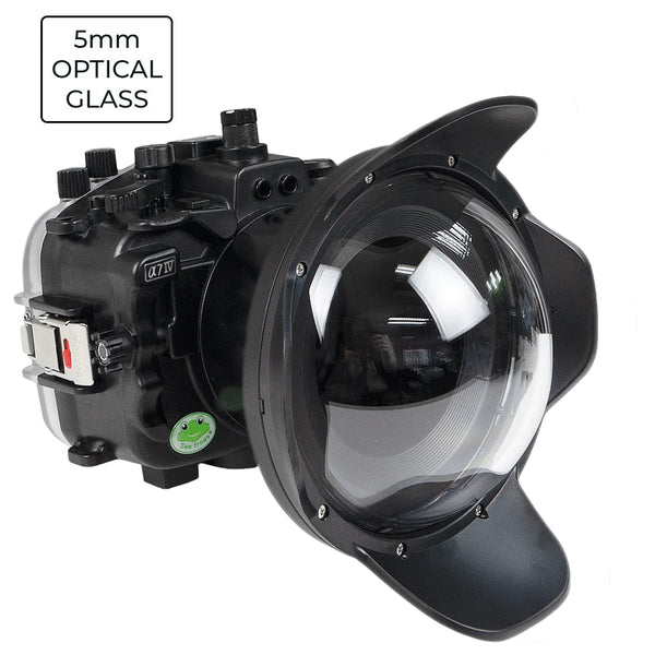 Kit de carcasa de cámara Sony A7 IV FE12-24mm f4g UW con puerto de cúpula de vidrio óptico de 6" V.10 (sin puerto plano) Anillos de zoom para FE12-24 F4 y FE16-35 F4. Negro