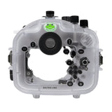 Custodia per fotocamera subacquea Sony A7 IV serie Salted Line 40M/130FT con porta lunga piatta in vetro ottico da 6" per Sony FE24-70 F2.8 GM II (zoom gear). Bianco