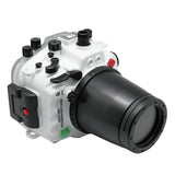 Sony A1 40M/130FT Underwater camera housing with 67mm threaded flat port for FE 90mm macro lens (focus gear included) and standard port bundle