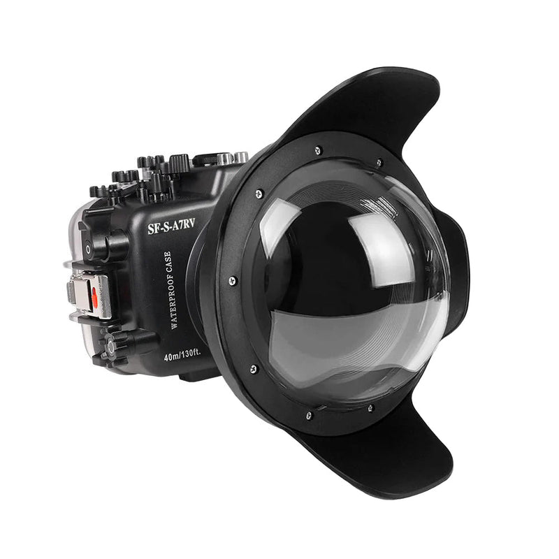 Caixa de câmera subaquática Sony A7R V 40M/130FT com porta Dome de 8" V.9 para FE12-24mm F4 (anéis de zoom para FE12-24 F4 e FE16-35 F4 incluídos).