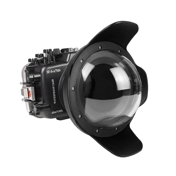 Caixa de câmera subaquática Sony A7 IV NG 40M/130FT com porta Dome V.9 de 8" para FE12-24mm F4 (anéis de zoom para FE12-24 F4 e FE16-35 F4 incluídos).