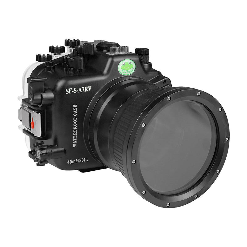 Caixa de câmera subaquática Sony A7R V 40M/130FT incluindo porta longa (engrenagem de foco FE90mm).