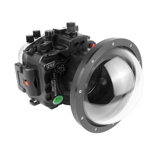 Kit de carcasa de cámara Sony A7R IV PRO 40M/130FT FE12-24mm f4g UW con puerto Dome de 6" V.10 Surf (y puerto estándar) Anillos de zoom para FE12-24 F4 y FE16-35 F4. Negro